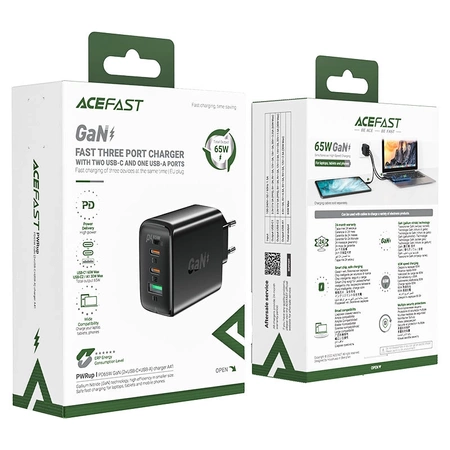 Acefast Schnellladegerät GaN (2x USB-C / USB-A) PPS / PD / QC4+ 65W weiß (A41)