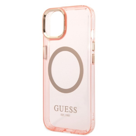 Guess nakładka do iPhone 14 6,1" GUHMP14SHTCMP różowa HC Magsafe Gold Outline Translucent