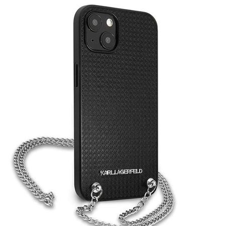 Original Case IPHONE 13 MINI Karl Lagerfeld Hardcase Leather Textured And Chain (KLHCP13SPMK) black