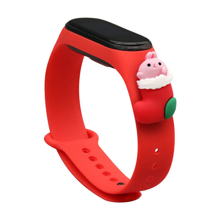 Strap Xmas opaska do Xiaomi Mi Band 4 / Mi Band 3 świąteczny silikonowy pasek bransoletka czerwony (mikołaj 1)