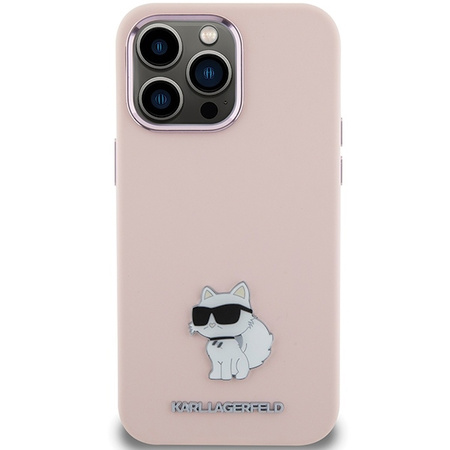 Karl Lagerfeld Silicone Choupette Metal Pin case for iPhone 15 Pro - pink