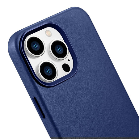 iCarer Case Leather Genuine Leather Case Cover for iPhone 14 Pro Max Blue (WMI14220708-BU) (MagSafe Compatible)