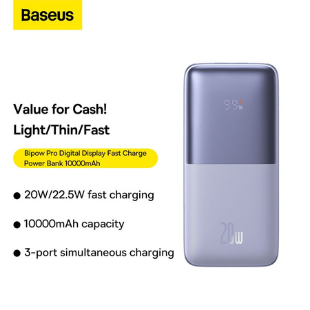 Baseus Baseus Pro 10000mAh 20W Powerbank Violet with USB Type A - USB Type C 3A 0.3m cable (PPBD040205)