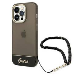 Original Handyhülle IPHONE 14 PRO MAX Guess Hardcase Translucent Pearl Strap schwarz