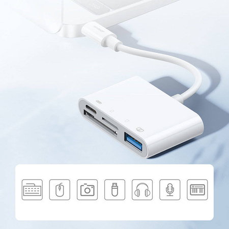 Joyroom adapter with SD and TF card reader, USB OTG port and cable with Lightning connector white (S-H142)