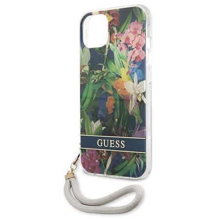 Case IPHONE 13 Guess Hardcase Flower Strap (GUHCP13MHFLSB) blue