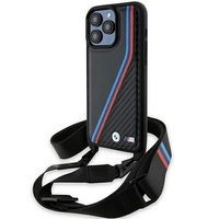 BMW M Edition Carbon Tricolor Lines &amp; Strap Hülle für iPhone 15 Pro – Schwarz