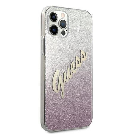 Oryginalne Etui IPHONE 12 / 12 PRO 6,1" Guess Hardcase Glitter Gradient Script GUHCP12MPCUGLSPI różowe