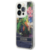 Schutzhülle IPHONE 14 PRO Guess Hardcase Flower Liquid Glitter blau