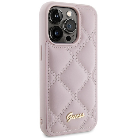 Guess Quilted Metal Logo-Hülle für iPhone 15 Pro Max – Rosa