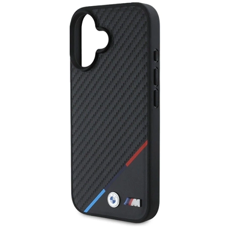 BMW M Carbon Tricolor Line MagSafe Hülle für iPhone 16 - schwarz