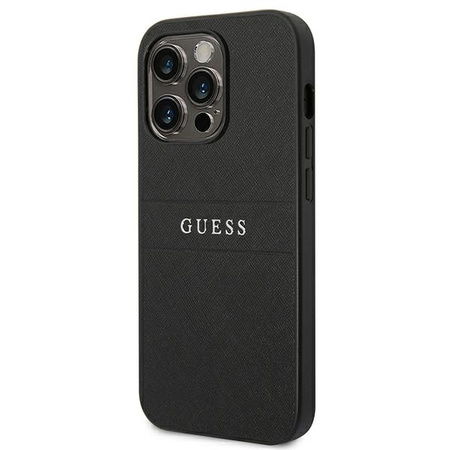 Guess Saffiano Metal Logo Stripes - Etui iPhone 14 Pro (czarny)