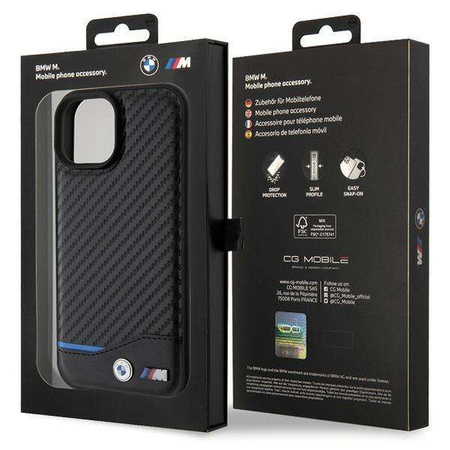 BMW Leather Carbon case for iPhone 15 - black