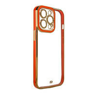 Fashion Case for iPhone 13 Pro Max Gold Frame Gel Cover Red