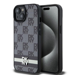 DKNY DKHCP15SPCPTSSK iPhone 15 / 14 / 13 6.1" czarny/black hardcase Leather Checkered Mono Pattern & Printed Stripes