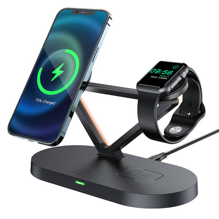 Acefast Qi Wireless Charger 15W für iPhone (mit MagSafe), Apple Watch und Apple AirPods Standhalterung Magnethalter schwarz (E9 schwarz)