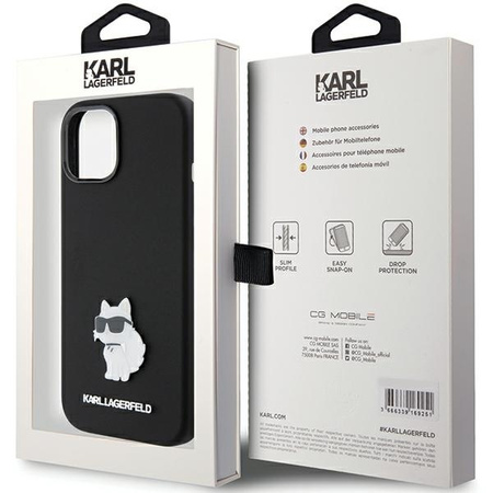 Karl Lagerfeld Silicone Choupette Metal Pin case for iPhone 15 - black