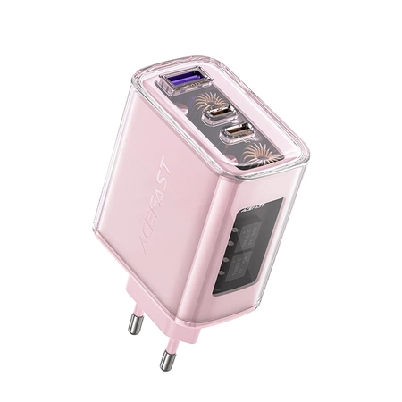 Acefast charger GaN 65W 3 ports (1xUSB, 2xUSB C) pink (A45)