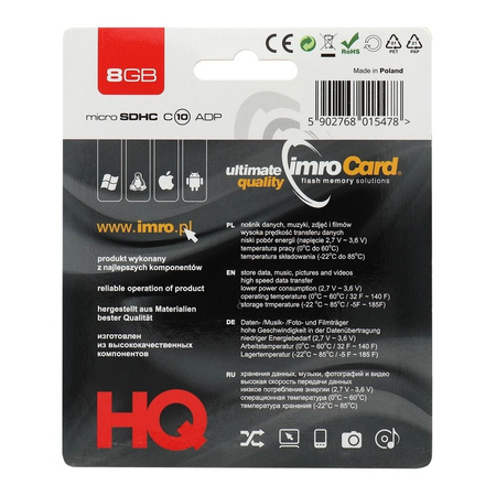 Imro karta pamięci 8GB microSDHC kl. 10 + adapter