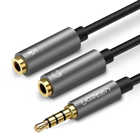 Ugreen kabel przewód rozdzielacz słuchawkowy 3,5 mm mini jack AUX mikrofon 20cm (mikrofon + wyjście stereo) srebrny (30619)