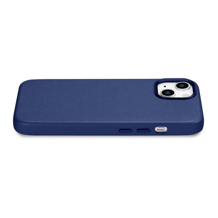 iCarer Case Leather Genuine Leather Case Cover for iPhone 14 Blue (WMI14220705-BU) (MagSafe Compatible)