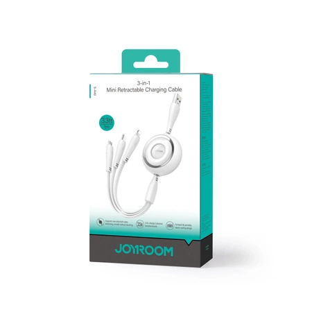 Joyroom S-A40 Colourful Series 3in1 ausziehbares Kabel USB-A auf USB-C / Lightning / microUSB 1 m – Weiß