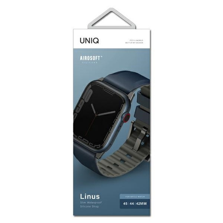 UNIQ pasek Linus Apple Watch Series 4/5/6/7/8/SE/SE2/Ultra 42/44/45mm. Airosoft Silicone niebieski/nautical  blue