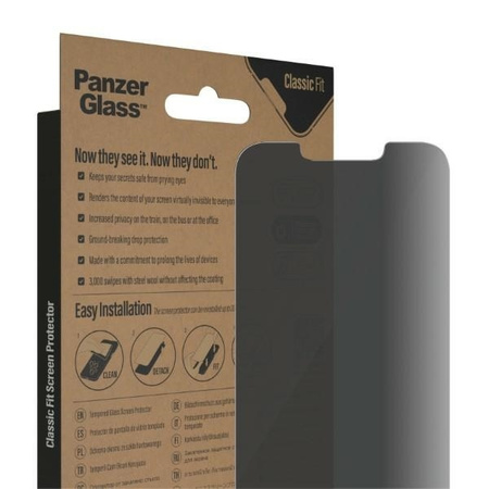 Tempered Glass IPHONE 14 / 13 PRO / 13 PanzerGlass Classic Fit Privacy Screen Protection Antibacterial (P2767)