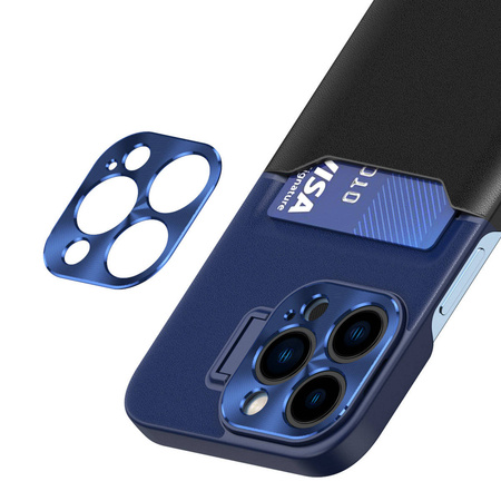 Leder Stand Case Case für iPhone 14 Pro Cover Kartenetui mit Ständer blau