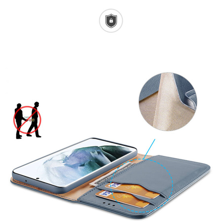Dux Ducis Hivo skórzane etui z klapką pokrowiec ze skóry naturalnej portfel na karty i dokumenty Samsung Galaxy S22 Ultra niebieski