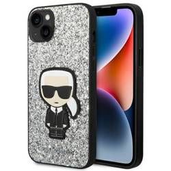 Original Handyhülle IPHONE 14 Karl Lagerfeld Hardcase Glitter Flakes Ikonik (KLHCP14SGFKPG) silber