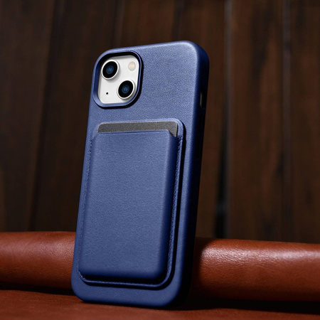 iCarer Case Leather genuine leather case for iPhone 14 Plus blau () (MagSafe compatible)