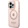 Oryginalne Etui IPHONE 14 PRO MAX Guess Hard Case Gold Outline Translucent MagSafe (GUHMP14XHTCMP) różowe