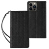 Magnet Strap Case for iPhone 14 Pro Flip Wallet Mini Lanyard Stand Black