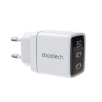 Ładowarka sieciowa GaN Choetech PD6051 2x USB-C PD 35W z wyświetlaczem - biała