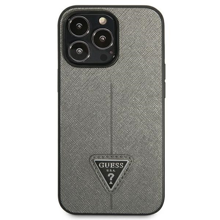 Oryginalne Etui IPHONE 14 PRO MAX Guess Hardcase Saffianotriangle Logo (GUHCP14XPSATLG) srebrne