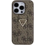 Guess Grip Stand 4G Triangle Strass Hülle für iPhone 15 – braun