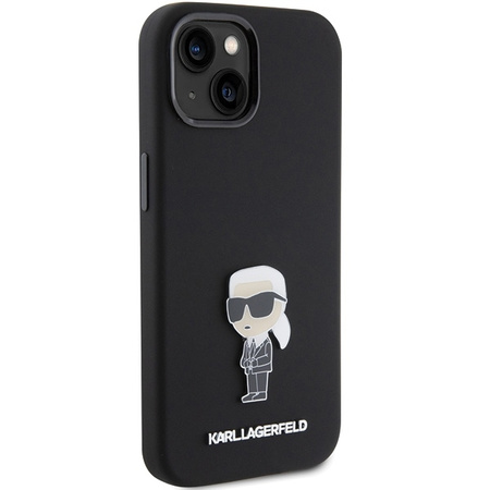 Karl Lagerfeld Silikon Ikonik Metal Pin Hülle für iPhone 15 – Schwarz