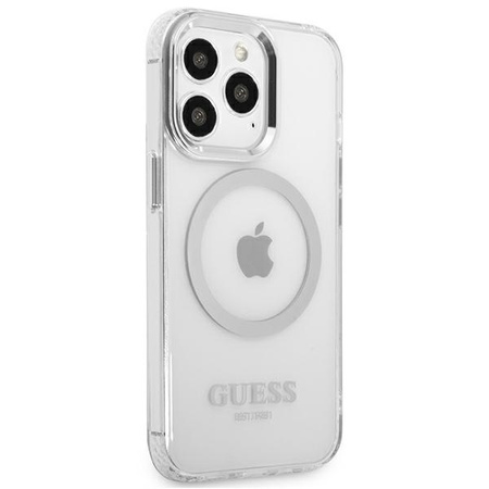 Original Case IPHONE 13 PRO Guess Hard Case Metal Outline Magsafe (GUHMP13LHTRMS) silver