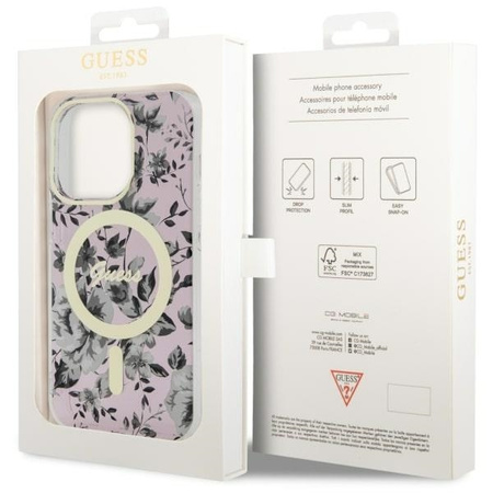 Guess GUHMP14LHCFWSP iPhone 14 Pro 6.1" pink/pink hardcase Flower MagSafe