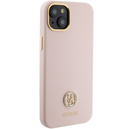 Guess Silicone Logo Strass 4G case for iPhone 15 - light pink