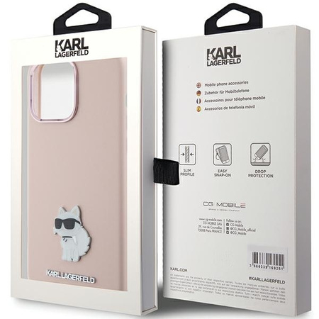 Karl Lagerfeld Silicone Choupette Metal Pin case for iPhone 15 Pro - pink