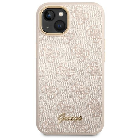 Original Case IPHONE 14 Guess Hard Case 4G Vintage Gold Logo (GUHCP14SHG4SHP) pink