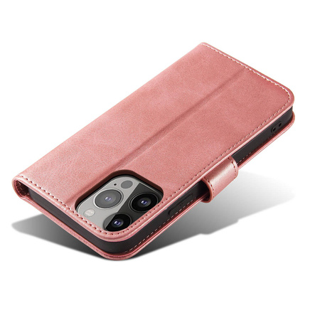 Magnet Case elegancki futerał etui pokrowiec z klapką i funkcją podstawki iPhone 13 Pro różowy