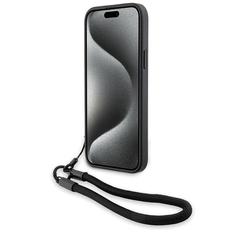 BMW Signature Leder-Wordmark-Cord-Hülle für iPhone 15/14/13 – Schwarz