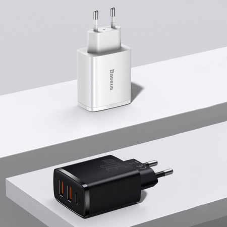 Baseus Compact szybka ładowarka sieciowa 2x USB / USB Typ C 30W 3A Power Delivery Quick Charge czarny (CCXJ-E01)