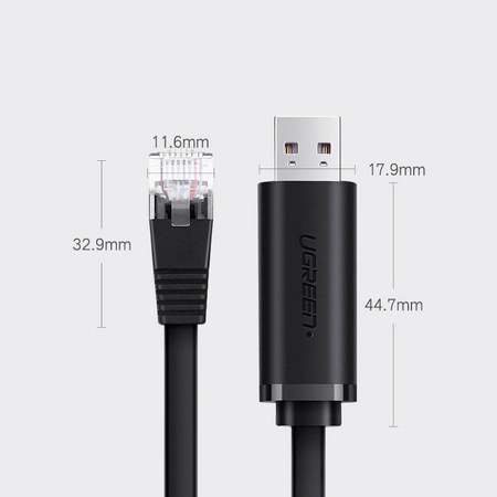 Ugreen kabel konsolowy przejściówka USB - Ethernet RJ45 1,5m czarny (CM204)