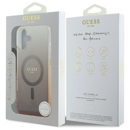 Guess IML Glitter Gradient MagSafe - Etui iPhone 16 (brązowy)