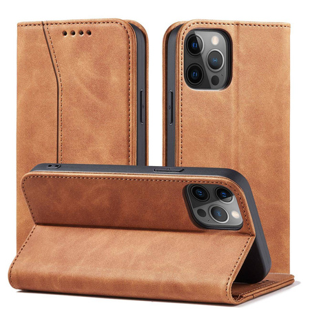 Magnet Fancy Case Case for iPhone 12 Pro Max Pouch Wallet Card Holder Brown