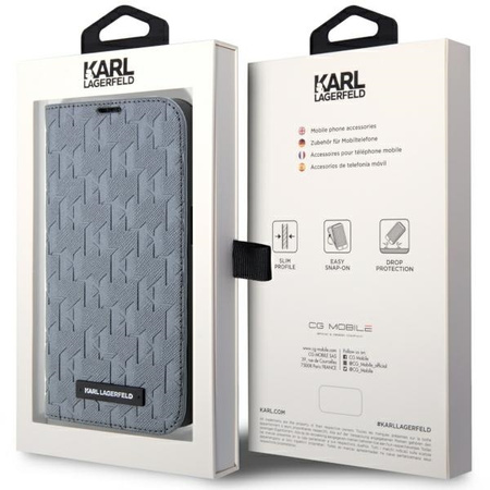 Karl Lagerfeld KLBKP14XSAKLHPG iPhone 14 Pro Max 6.7" bookcase srebrny/silver Saffiano Monogram